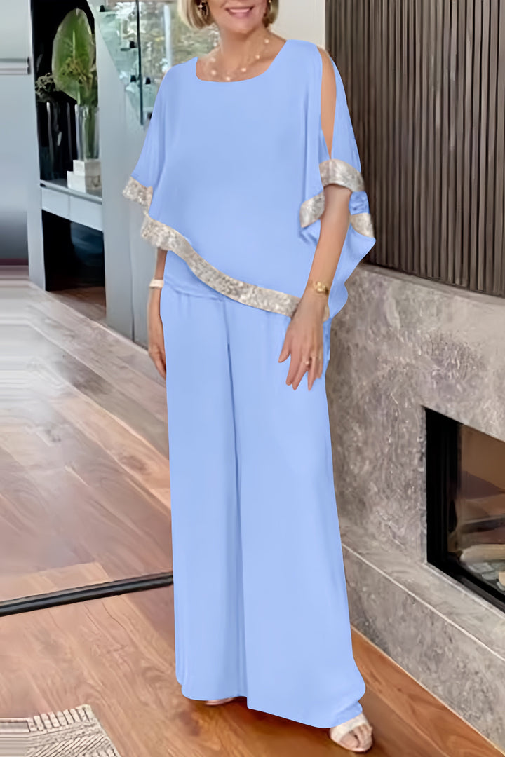 Danique – Glanzende Two-Piece Set met Pailletten en Wijde Pijpen