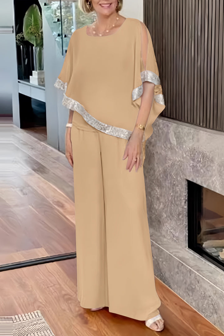 Danique – Glanzende Two-Piece Set met Pailletten en Wijde Pijpen