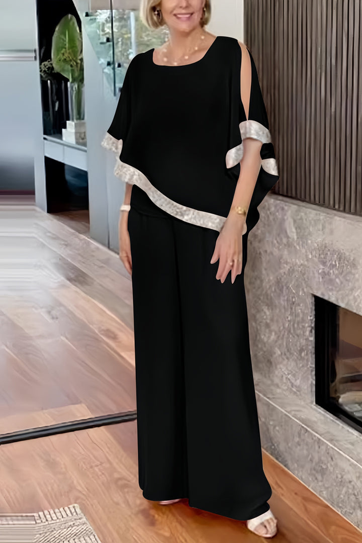 Danique – Glanzende Two-Piece Set met Pailletten en Wijde Pijpen