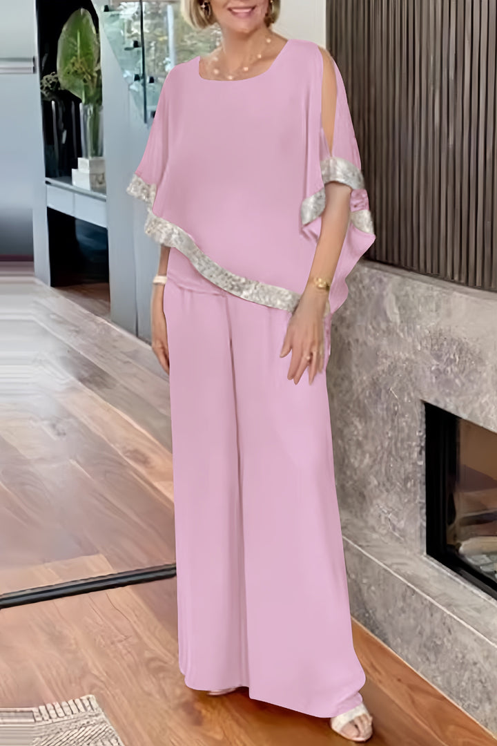 Danique – Glanzende Two-Piece Set met Pailletten en Wijde Pijpen