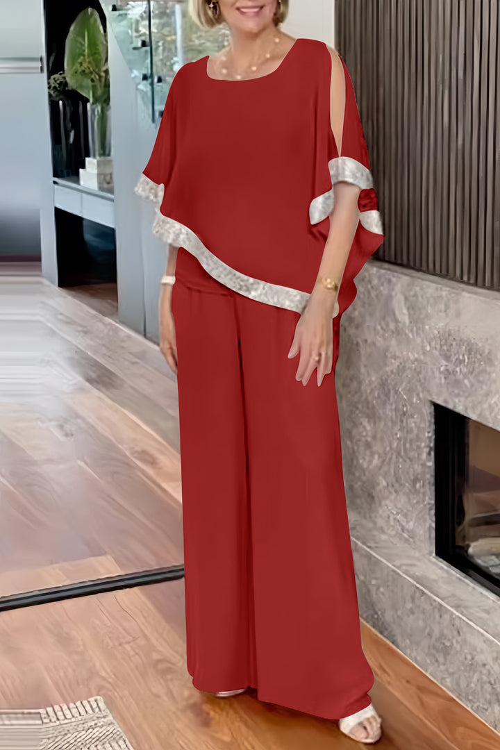 Danique – Glanzende Two-Piece Set met Pailletten en Wijde Pijpen