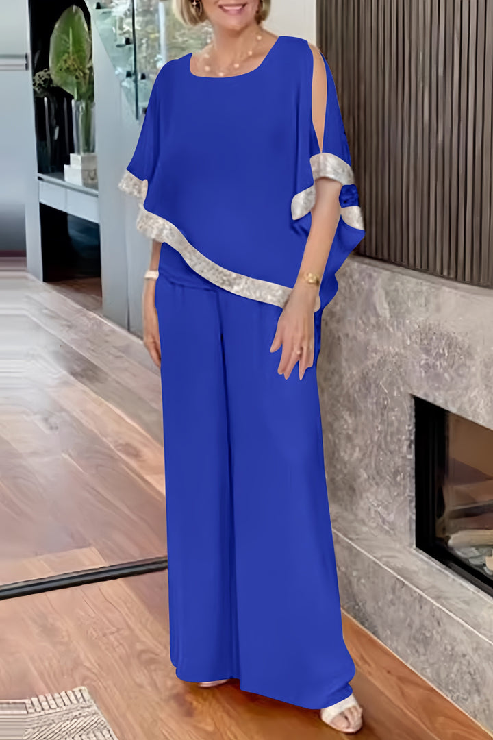 Danique – Glanzende Two-Piece Set met Pailletten en Wijde Pijpen