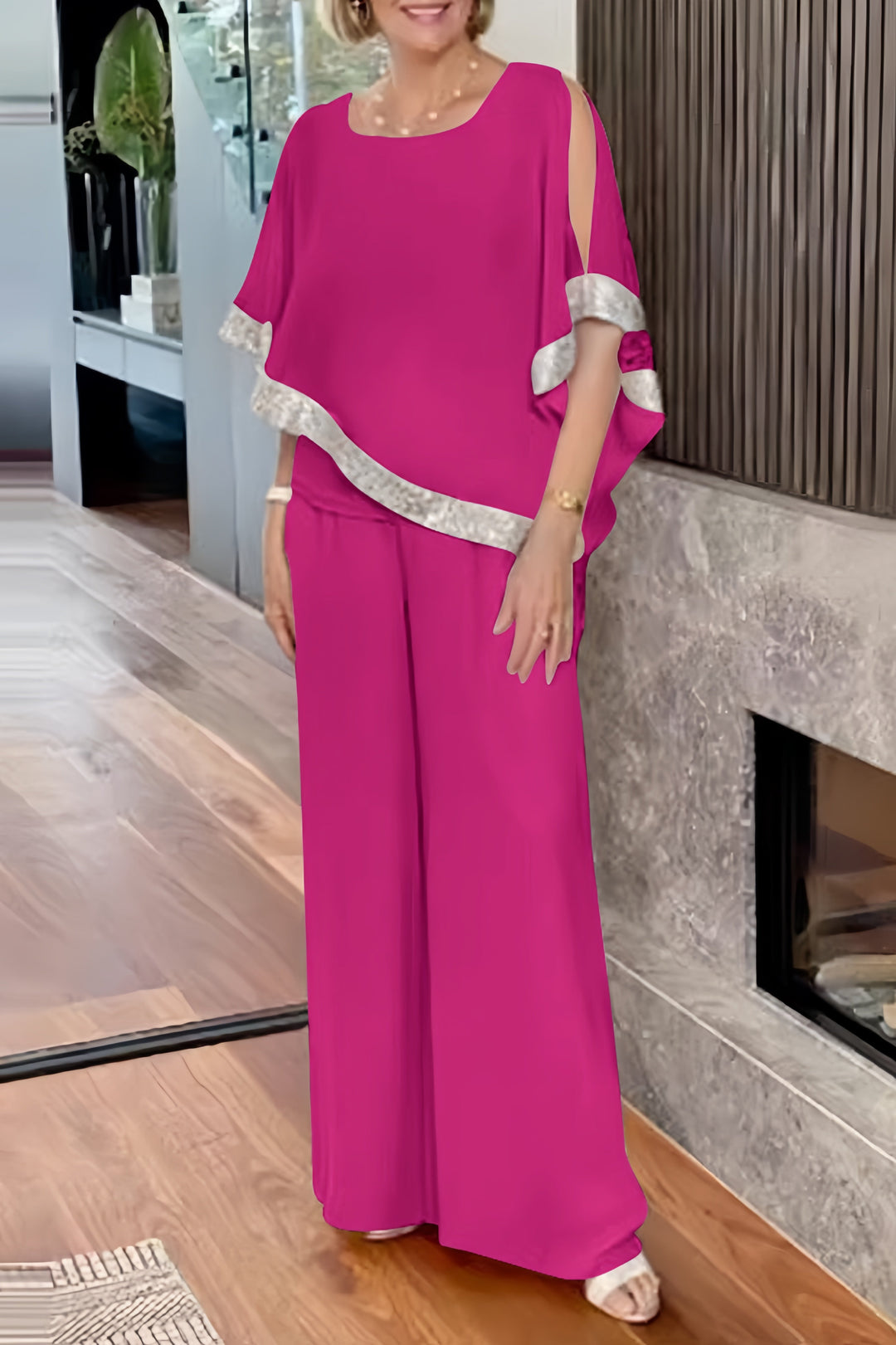 Danique – Glanzende Two-Piece Set met Pailletten en Wijde Pijpen