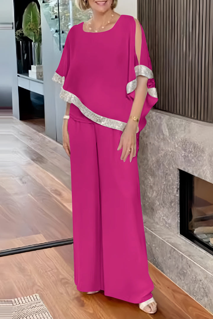 Danique – Glanzende Two-Piece Set met Pailletten en Wijde Pijpen