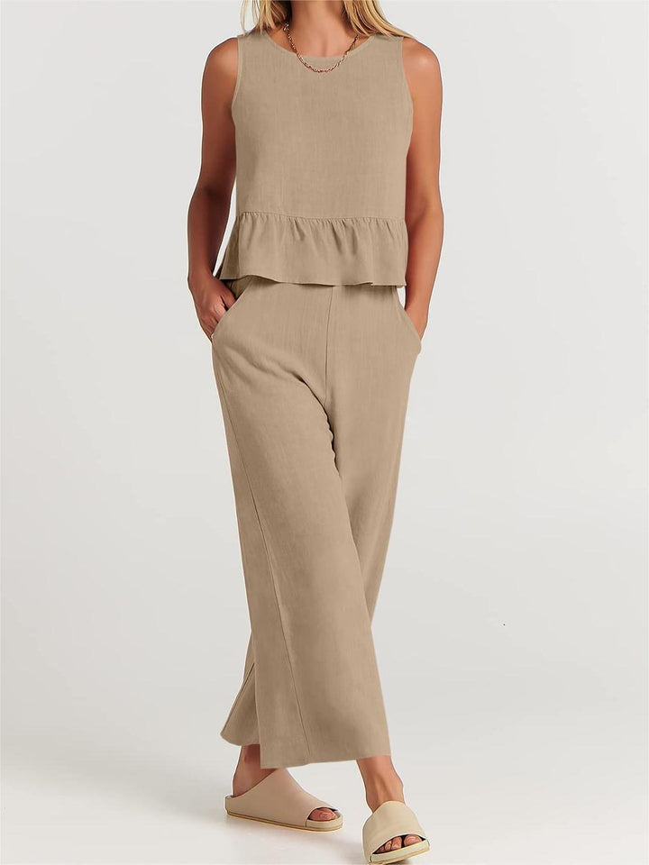 Tess - Dames Mouwloze Top en Broek Set - Elegante en Luchtige Combinatie voor de Zomer