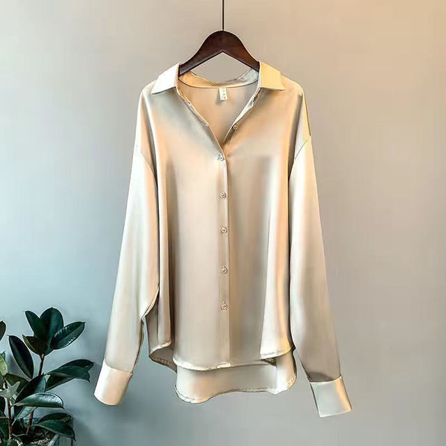 Elena Damesblouse – Zijdeachtige Blouse met Knoopsluiting en Lange Mouwen