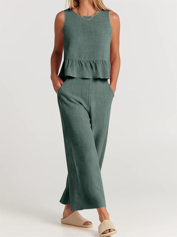 Tess - Dames Mouwloze Top en Broek Set - Elegante en Luchtige Combinatie voor de Zomer