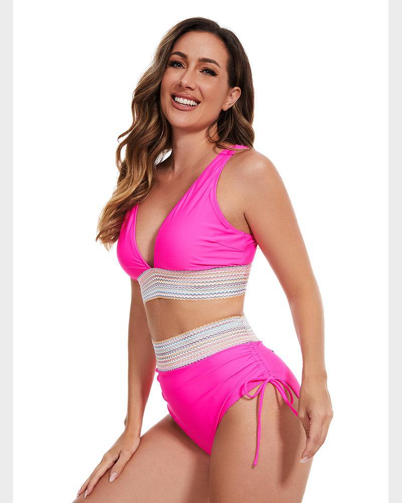 High-waisted bikiniset met buikcontrole en kleurblokdesign