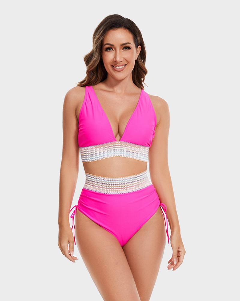 High-waisted bikiniset met buikcontrole en kleurblokdesign