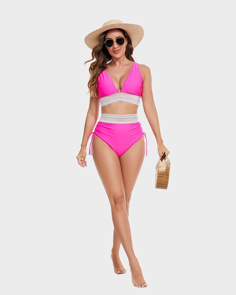 High-waisted bikiniset met buikcontrole en kleurblokdesign