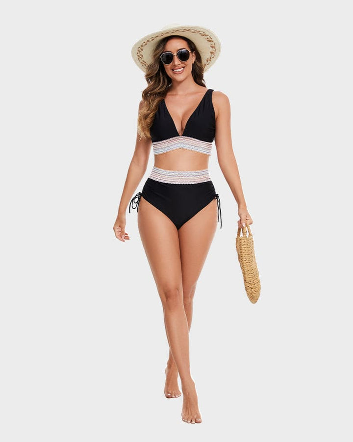 High-waisted bikiniset met buikcontrole en kleurblokdesign