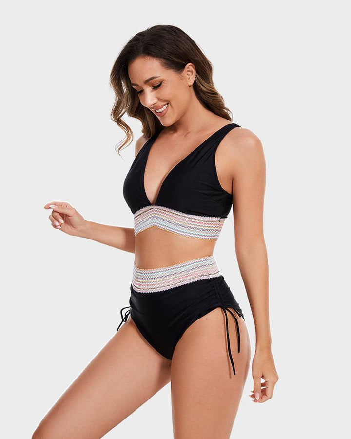 High-waisted bikiniset met buikcontrole en kleurblokdesign