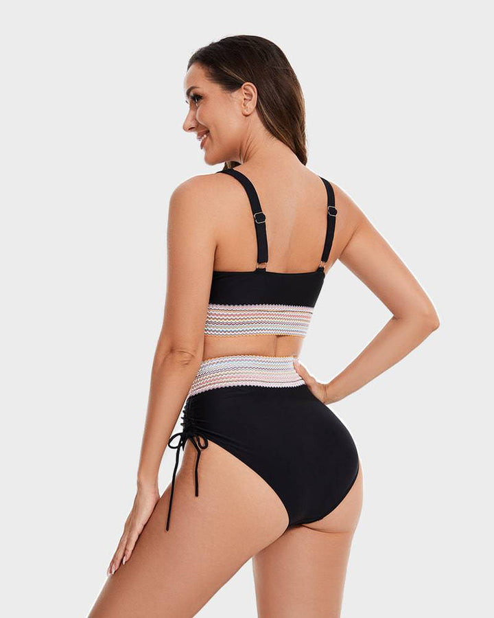 High-waisted bikiniset met buikcontrole en kleurblokdesign