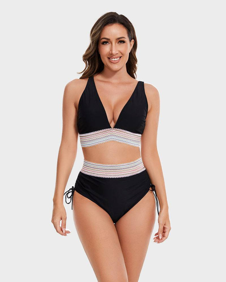 High-waisted bikiniset met buikcontrole en kleurblokdesign