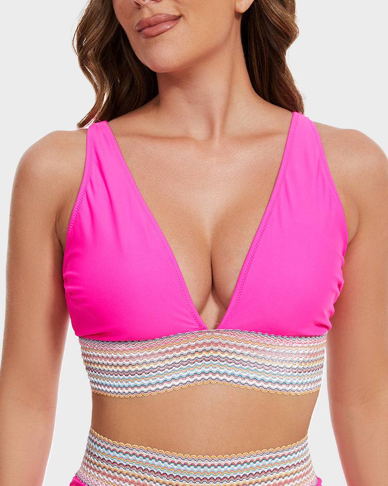 High-waisted bikiniset met buikcontrole en kleurblokdesign