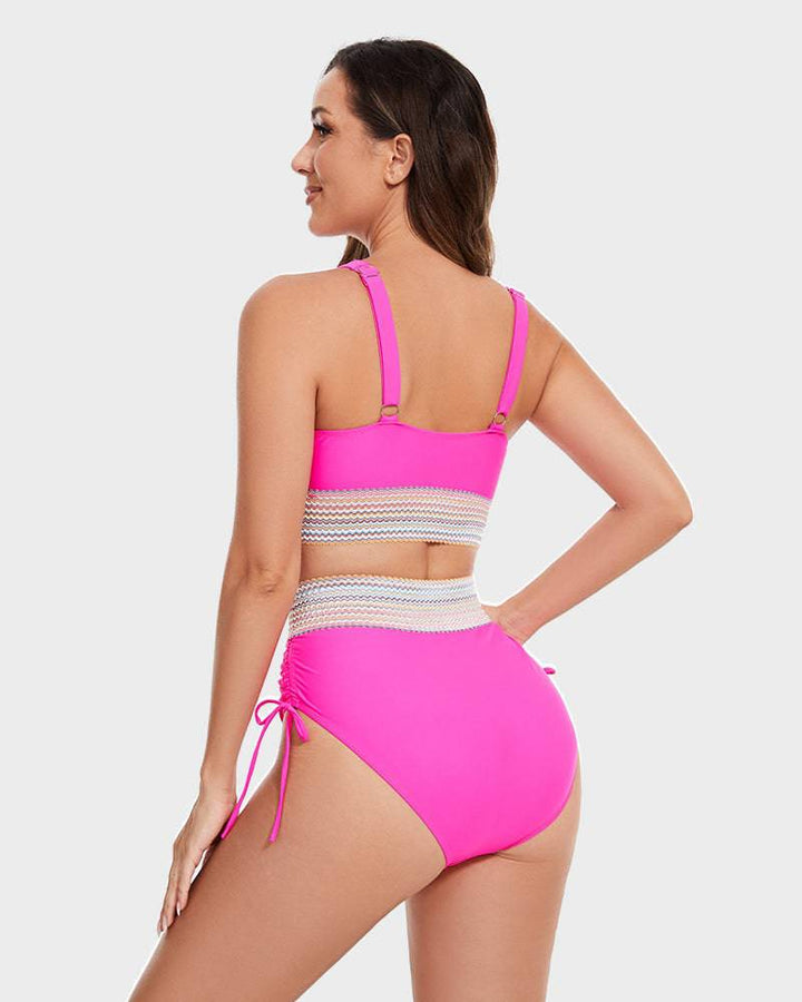 High-waisted bikiniset met buikcontrole en kleurblokdesign