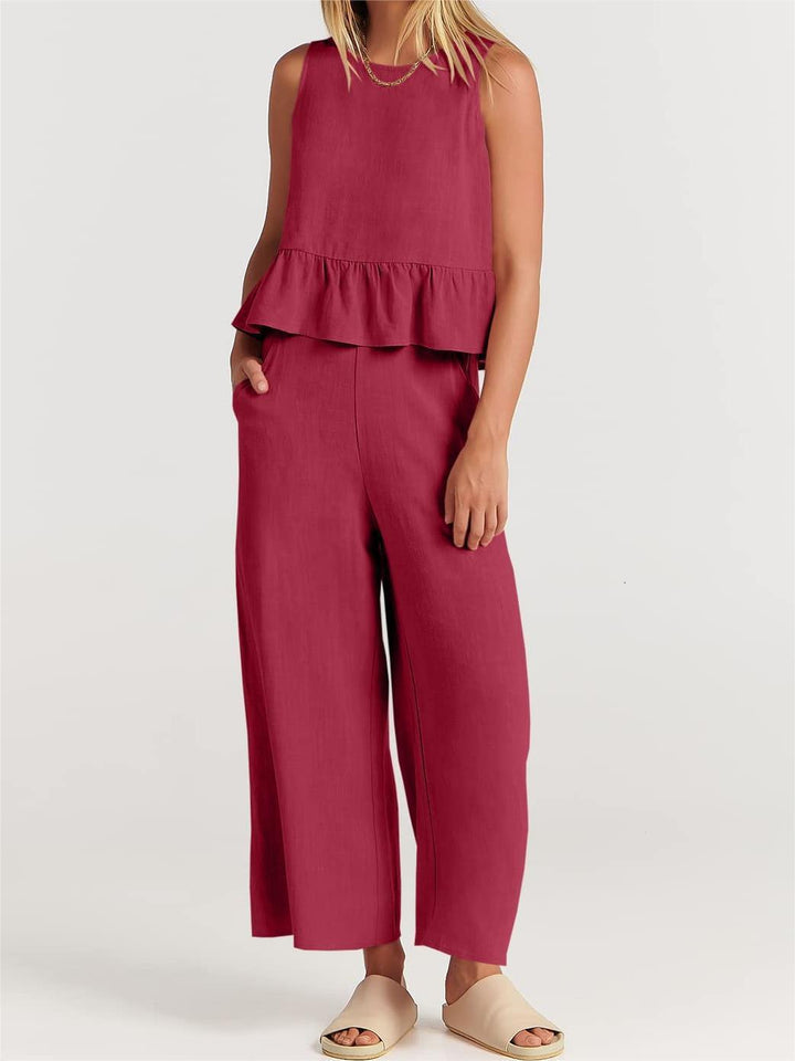 Tess - Dames Mouwloze Top en Broek Set - Elegante en Luchtige Combinatie voor de Zomer