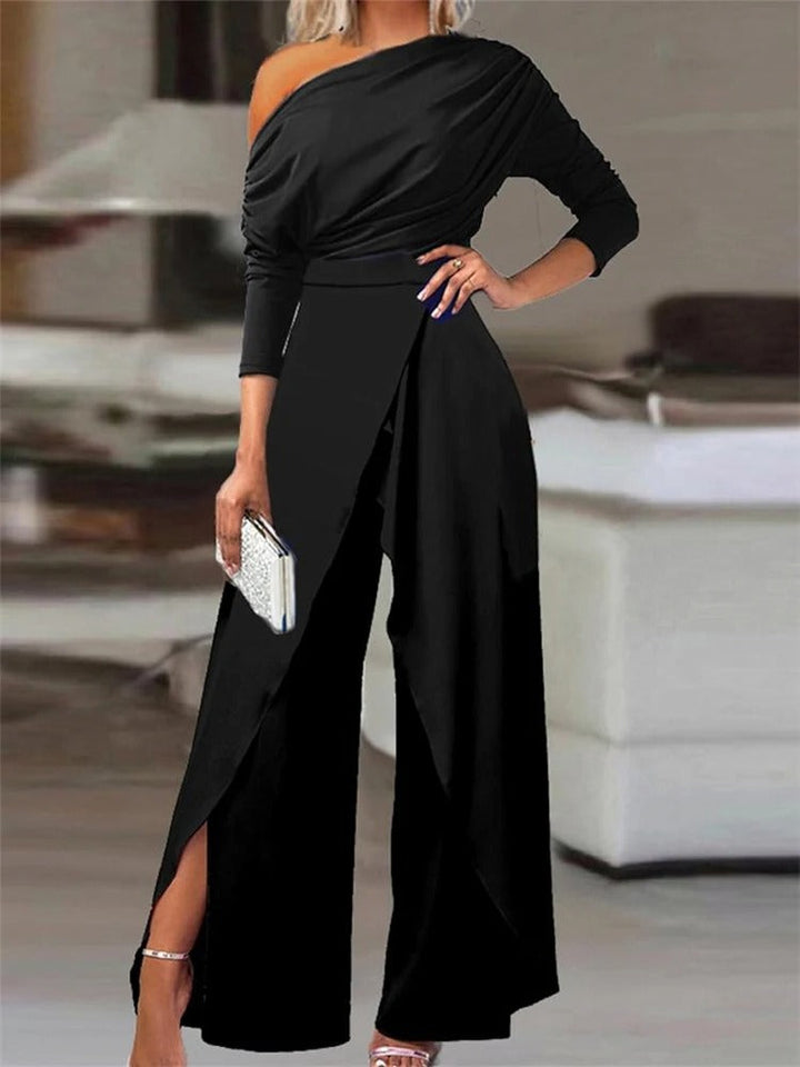Marina Dames Jumpsuit – Luxe one-shoulder jumpsuit met ruches en elegante pasvorm