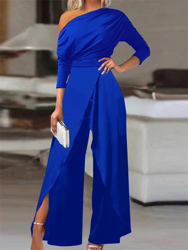 Marina Dames Jumpsuit – Luxe one-shoulder jumpsuit met ruches en elegante pasvorm