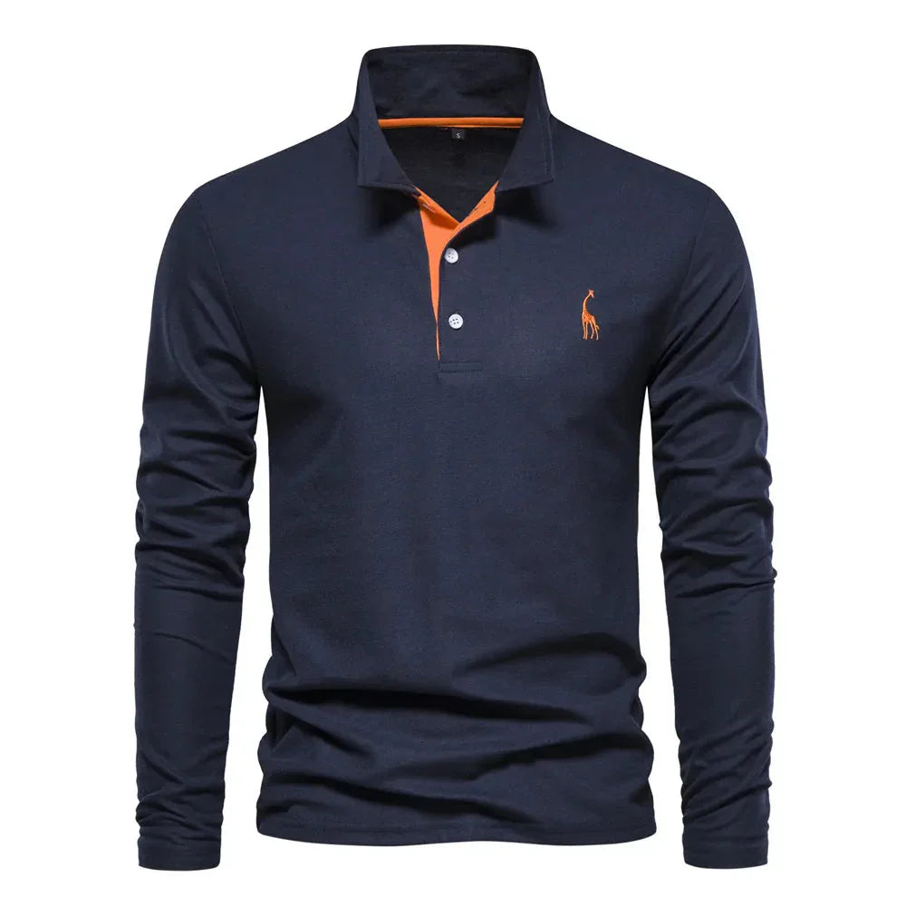 Oliver | Ademend zacht katoen herfst poloshirt voor heren met klassiek lange mouw ontwerp