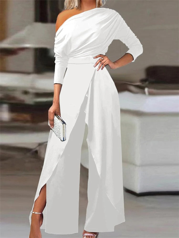 Marina Dames Jumpsuit – Luxe one-shoulder jumpsuit met ruches en elegante pasvorm