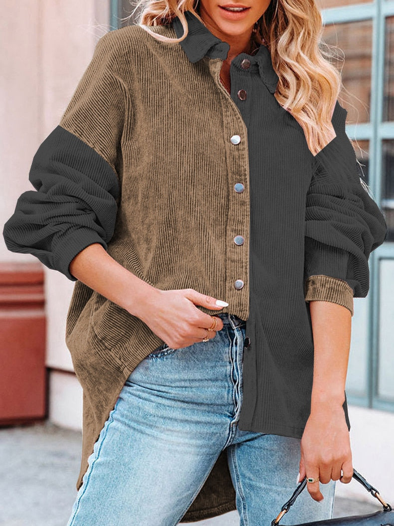 Amira Damesblouse – Ribfluwelen Blouse met Knoopsluiting en Modern Design