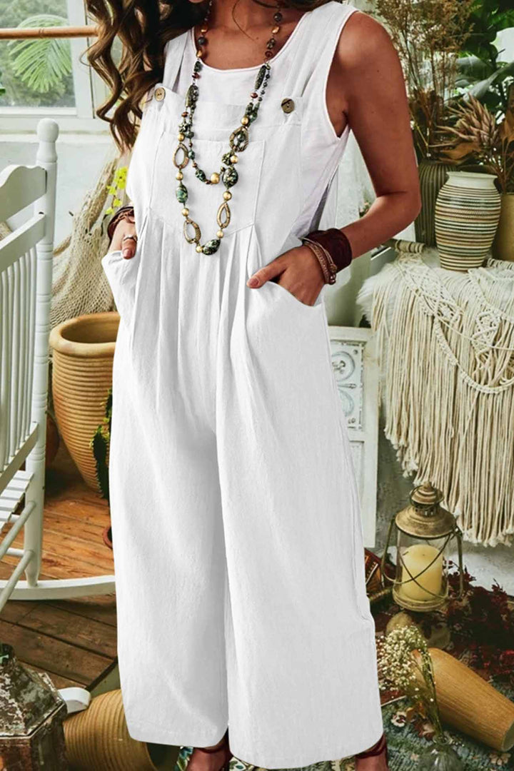 Tamar – Mouwloze Jumpsuit met Wijde Pijpen en Zakken