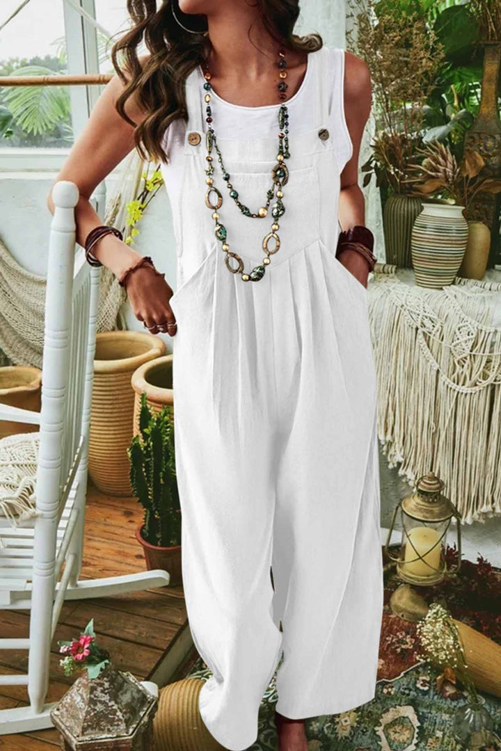Tamar – Mouwloze Jumpsuit met Wijde Pijpen en Zakken