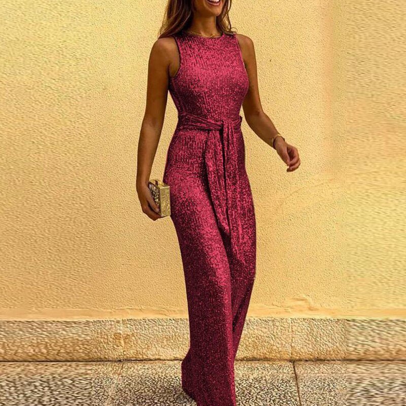 Elena Dames Jumpsuit – Schitterende glanzende overall met open rug en elegante pasvorm