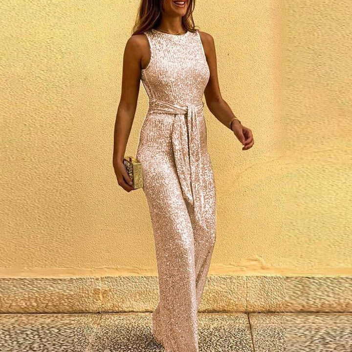 Elena Dames Jumpsuit – Schitterende glanzende overall met open rug en elegante pasvorm