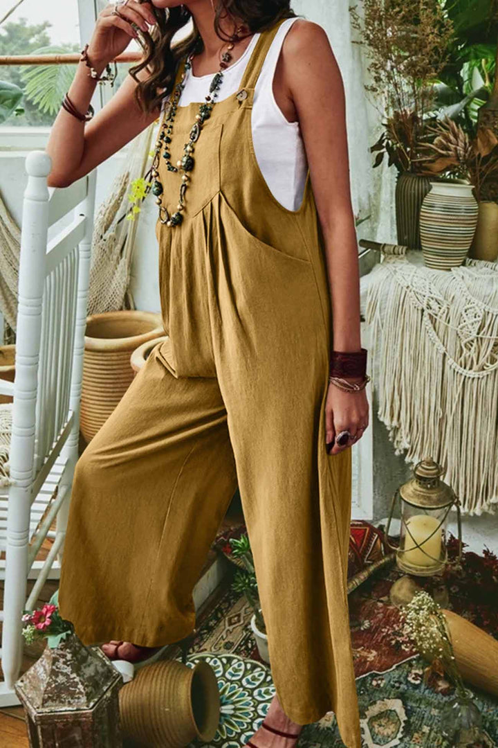 Tamar – Mouwloze Jumpsuit met Wijde Pijpen en Zakken